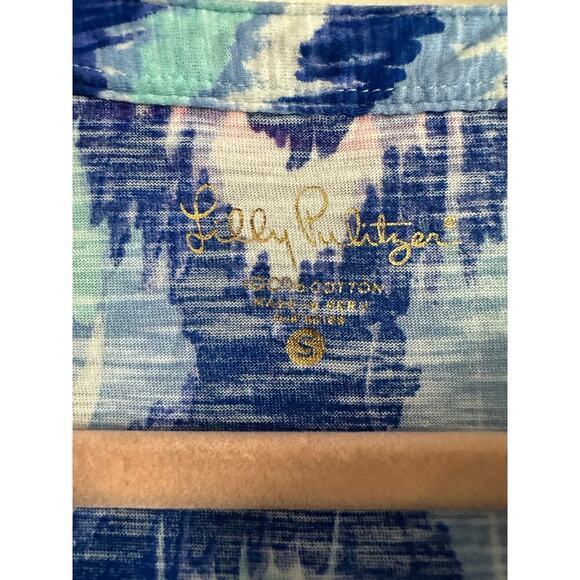 LILLY PULITZER Karissa Cotton Knit Tunic Blue Swish Fringe Trim Preppy - Small - Picture 4 of 7